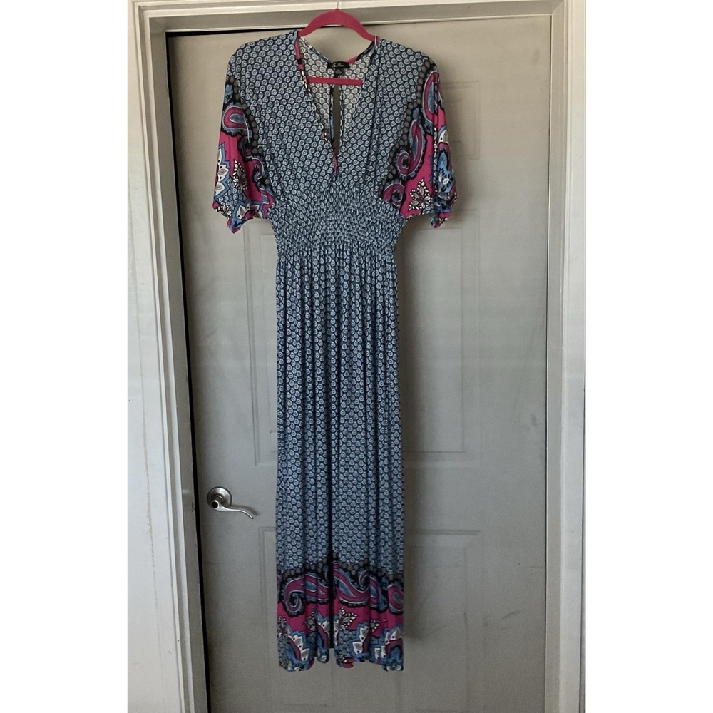 5th & Love Dress Womens XL Multicolor Paisley Smocked V Neck Maxi Boho Casual